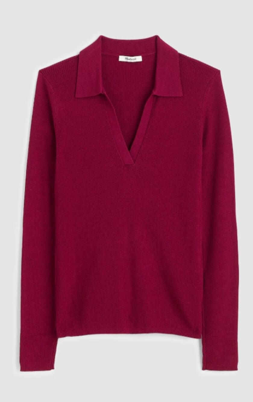 Madewell Johnny-Collar Sweater in Merino-Silk Blend Autumn Fuchsia Womans Size S